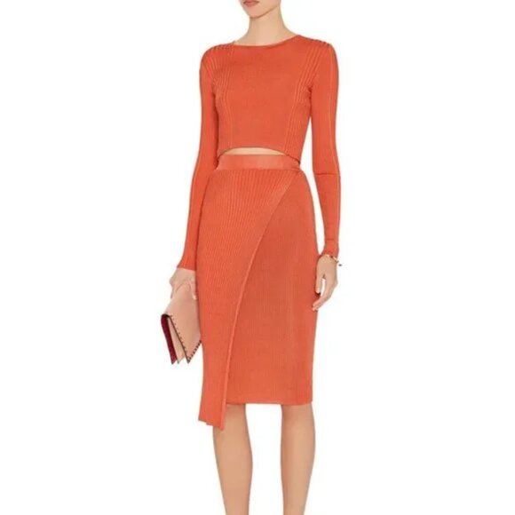 New Ronny Kobo Arroni Knit Ribbed Skirt. Slit Midi Sz Small - Picture 3 of 8